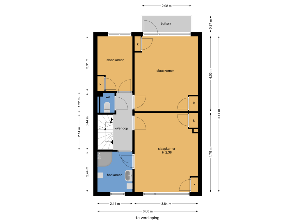 Bekijk plattegrond van 1e verdieping van Storm van 's-Gravesandeweg 96