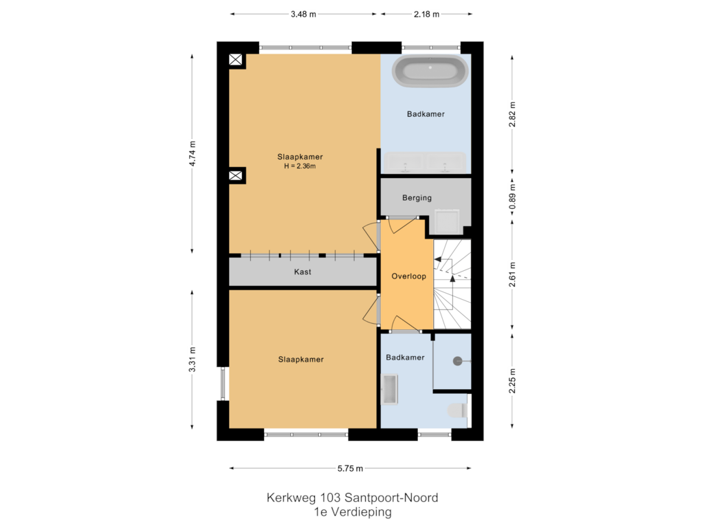 Bekijk plattegrond van 1e Verdieping van Kerkweg 103