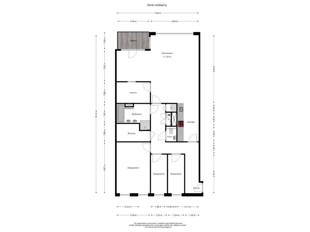 View floorplan of Derde verdieping of Maassluisstraat 53