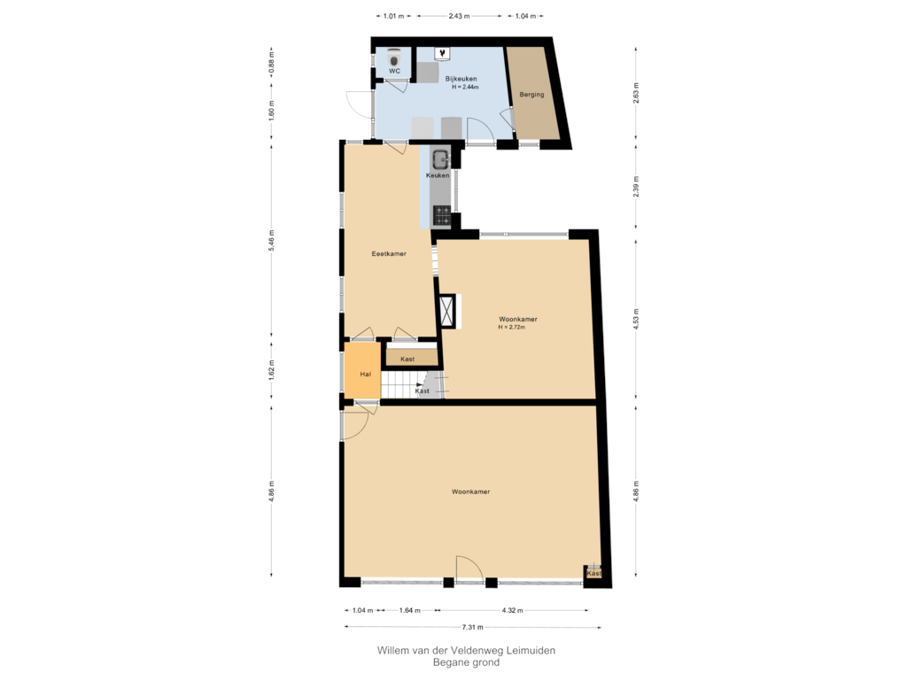 Bekijk plattegrond van Begane grond van Willem van der Veldenweg 13