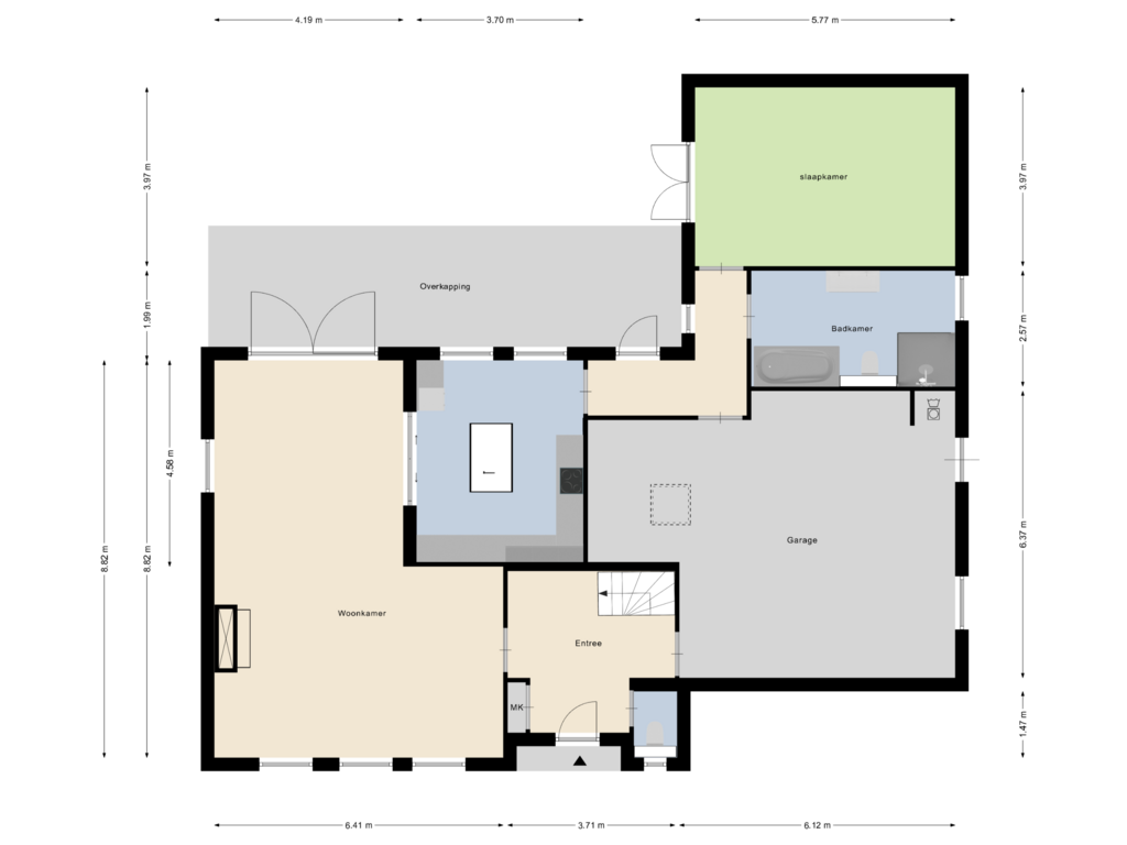 Bekijk plattegrond van Begane grond van Kerkstraat 6-B