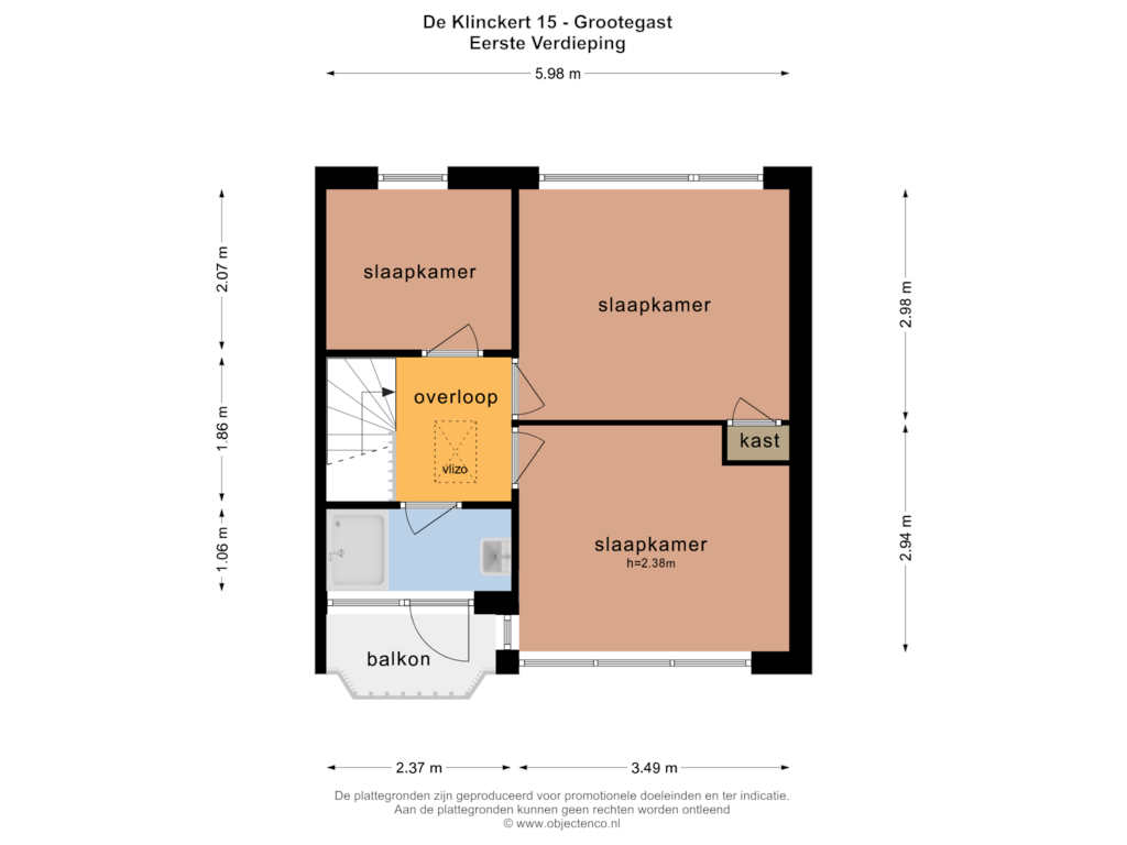 View floorplan of EERSTE VERDIEPING of De Klinckert 15