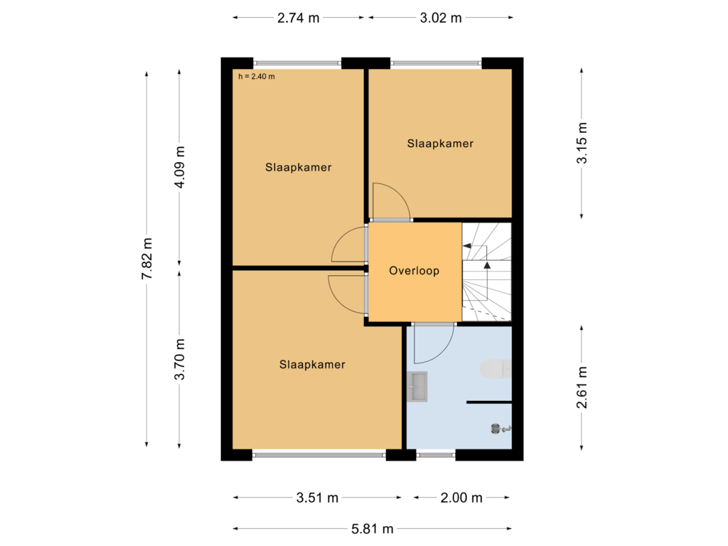 View floorplan of Eerste verdieping of Roerdompstraat 1