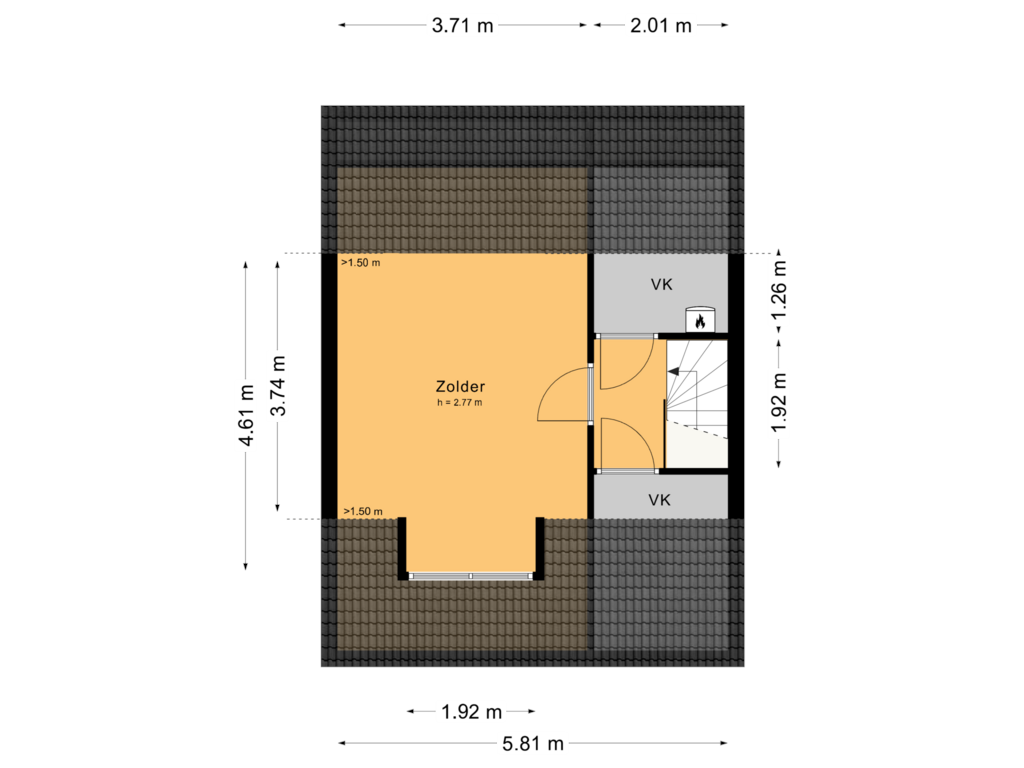 View floorplan of Zolder of Roerdompstraat 1