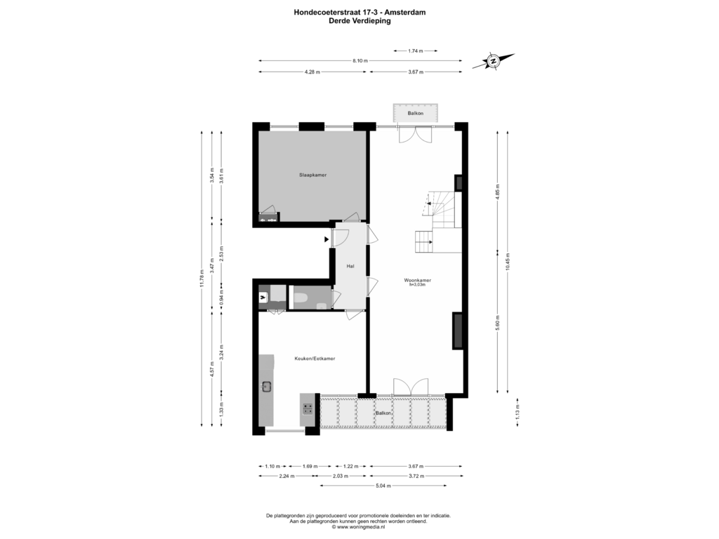 View floorplan of 3e_verd of Hondecoeterstraat 17-3