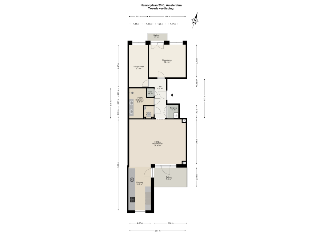 Bekijk plattegrond van Tweede verdieping van Hemonylaan 23-C