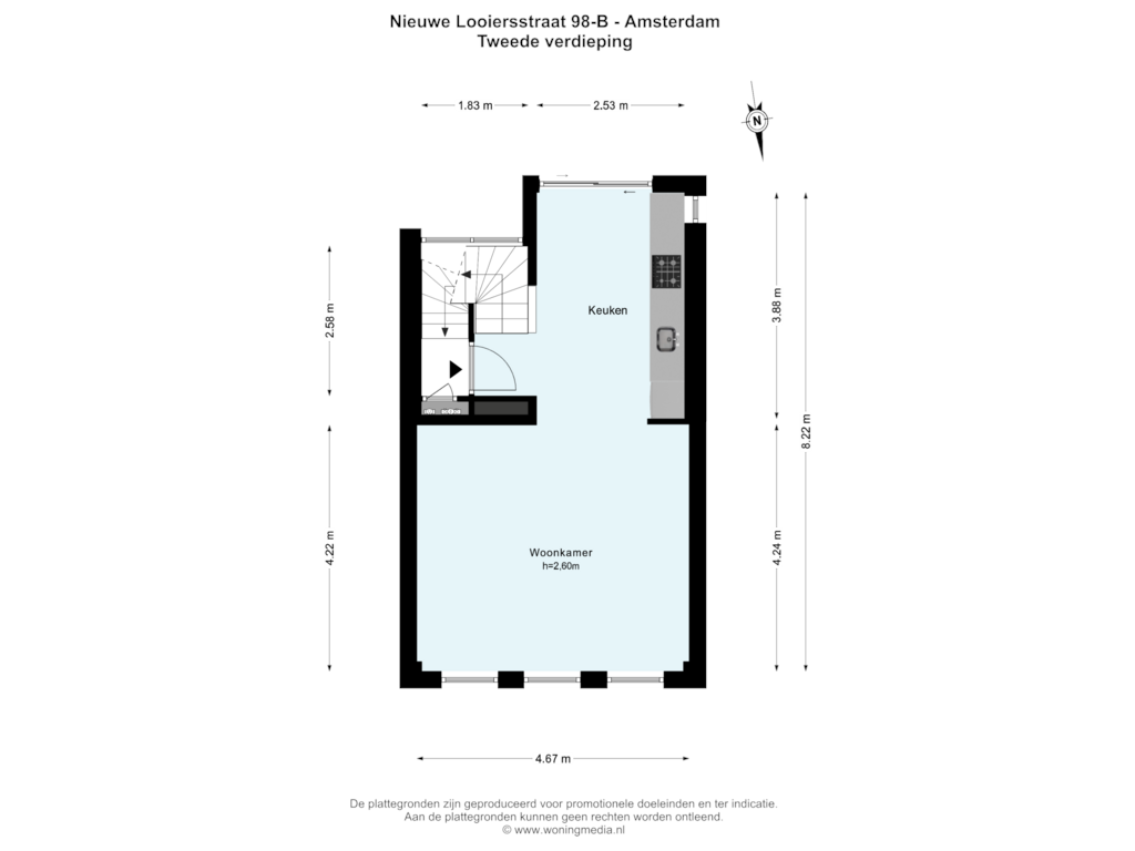 View floorplan of Tweede verdieping of Nieuwe Looiersstraat 98-B