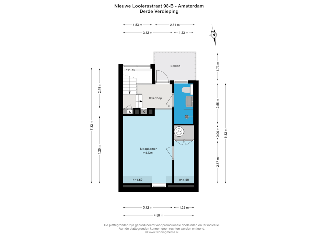 View floorplan of Derde Verdieping of Nieuwe Looiersstraat 98-B