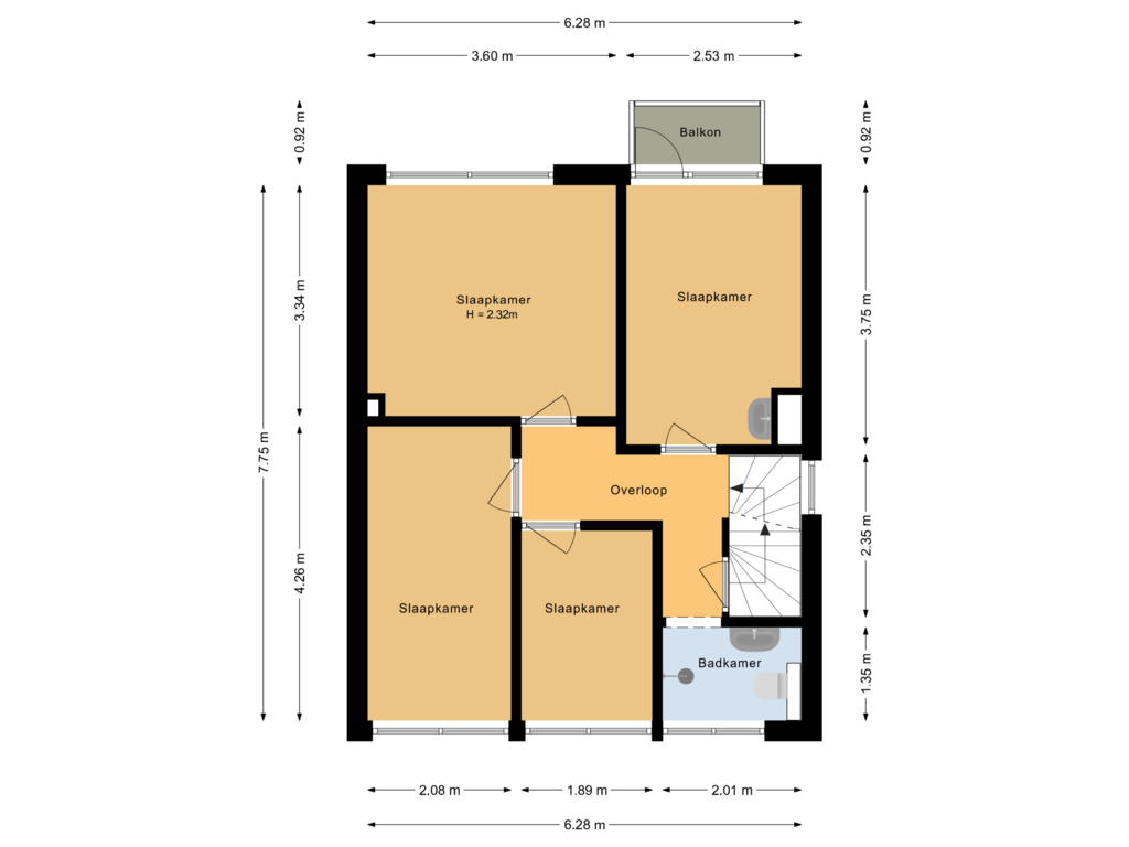 Bekijk plattegrond van Eerste verdieping van Korenbloemstraat 32