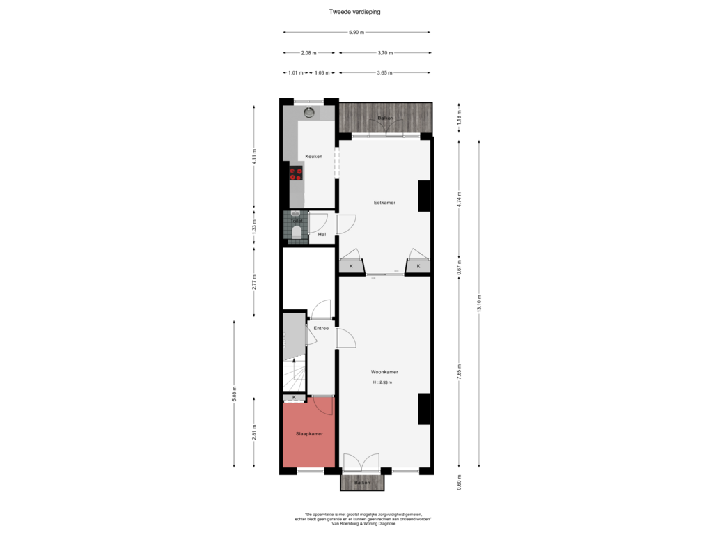 View floorplan of Tweede verdieping of Nicolaas Maesstraat 71-2