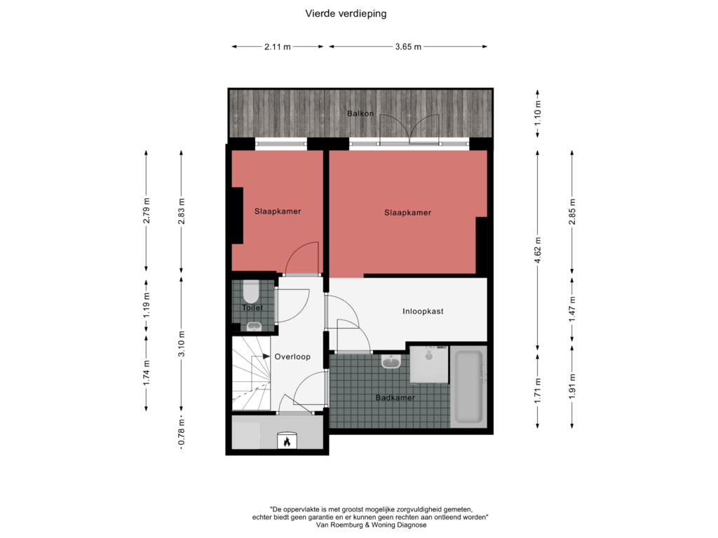 View floorplan of Vierde verdieping of Nicolaas Maesstraat 71-2