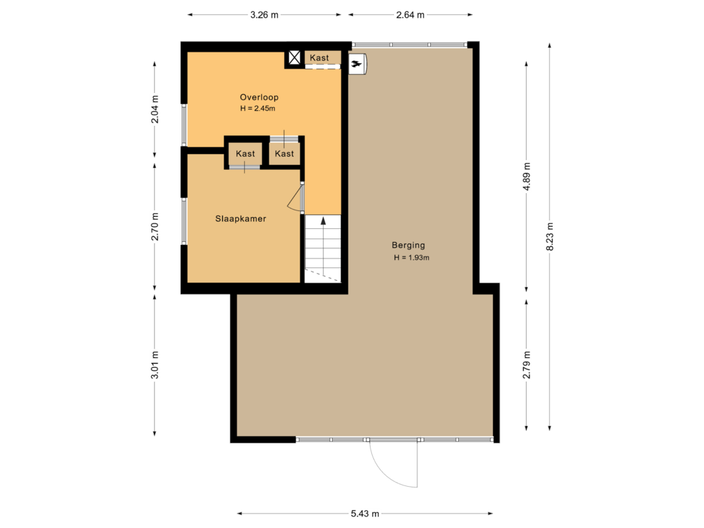 Bekijk plattegrond van Zomerhuis 1e verdieping + berging van Beethovenweg 26