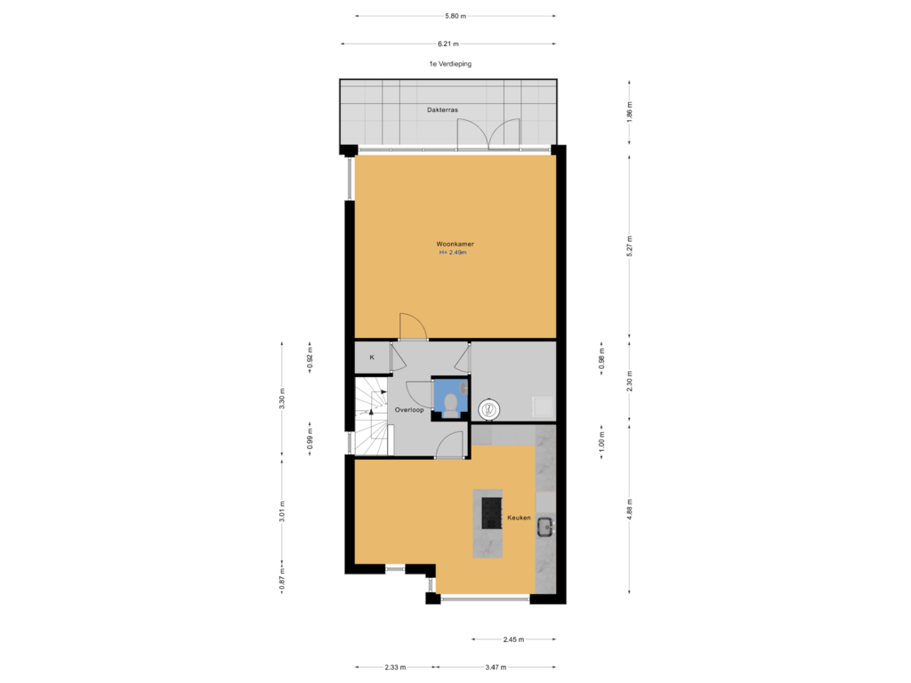 Bekijk plattegrond van 1e Verdieping van Louise de Colignystraat 34