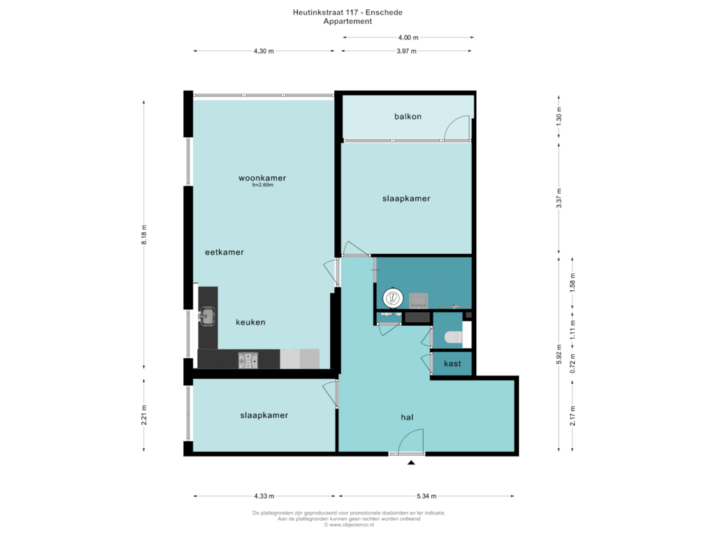 View floorplan of Appartement of Heutinkstraat 117