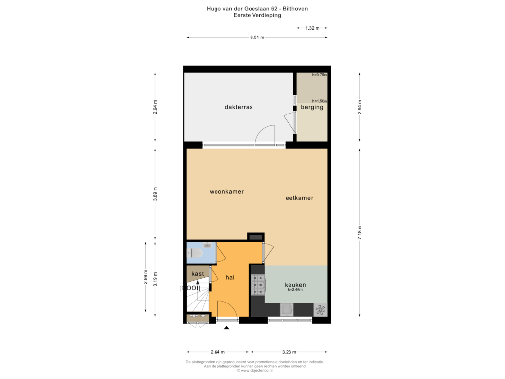 View floorplan of EERSTE VERDIEPING of Hugo van der Goeslaan 62