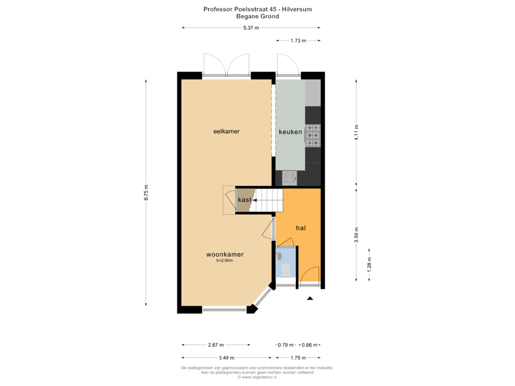 Bekijk plattegrond van BEGANE GROND van Professor Poelsstraat 45