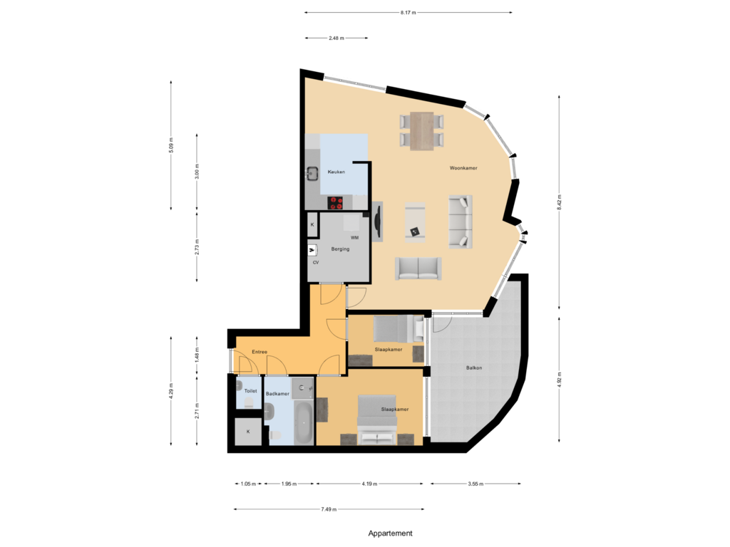 View floorplan of Appartement of Coosje Buskenstraat 134-D