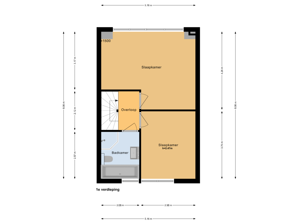 Bekijk plattegrond van 1e verdieping van H. Reptonstraat 54