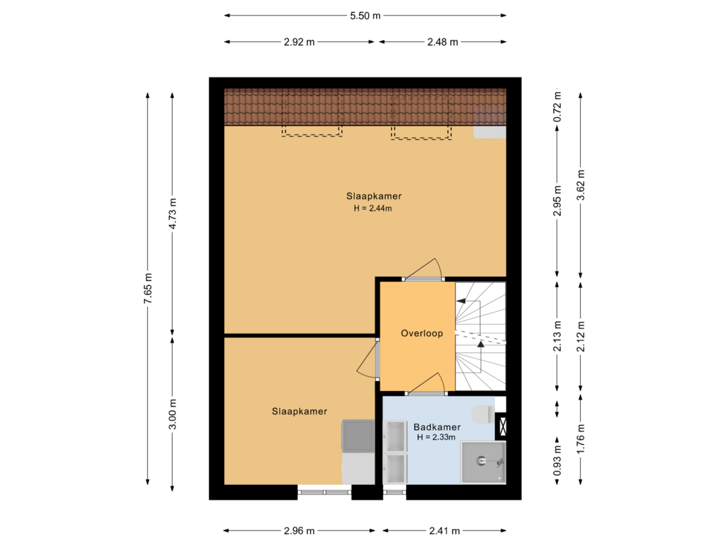 View floorplan of Eerste verdieping of Nieuwe Diepstraat 20