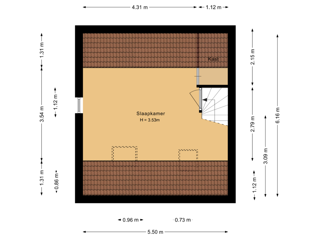 View floorplan of Tweede verdieping of Nieuwe Diepstraat 20