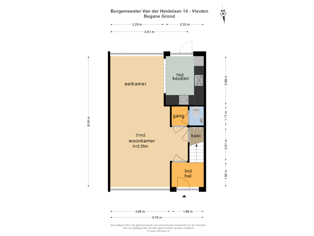 Bekijk plattegrond van BEGANE GROND van Burgemeester Van der Heidelaan 14