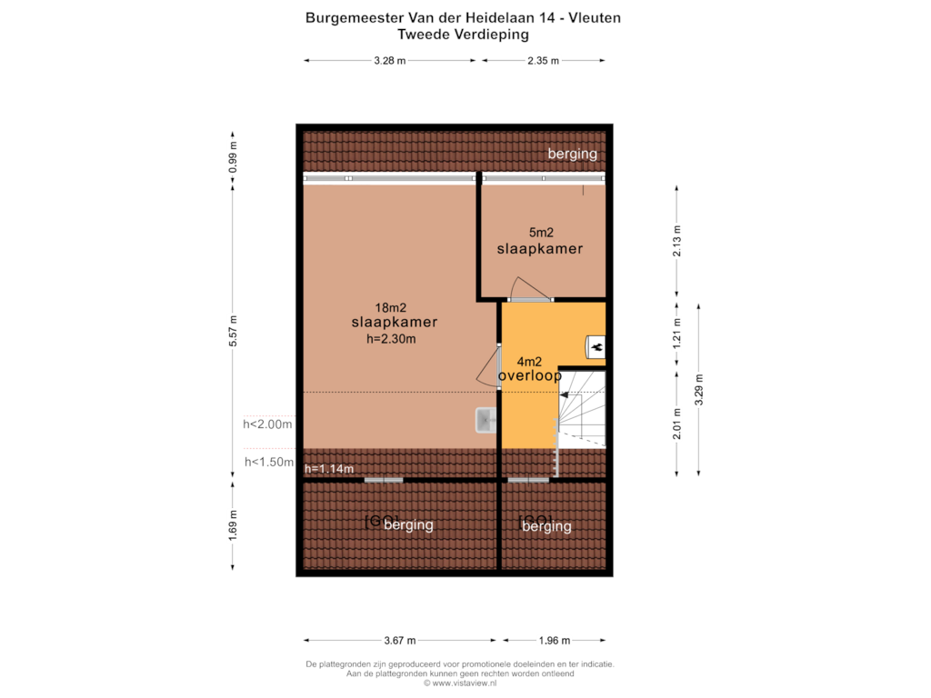 Bekijk plattegrond van TWEEDE VERDIEPING van Burgemeester Van der Heidelaan 14