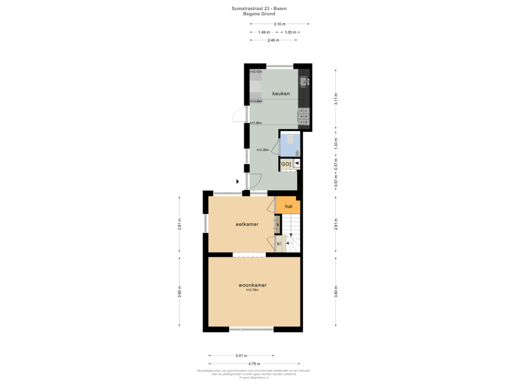 Bekijk plattegrond van BEGANE GROND van Sumatrastraat 23