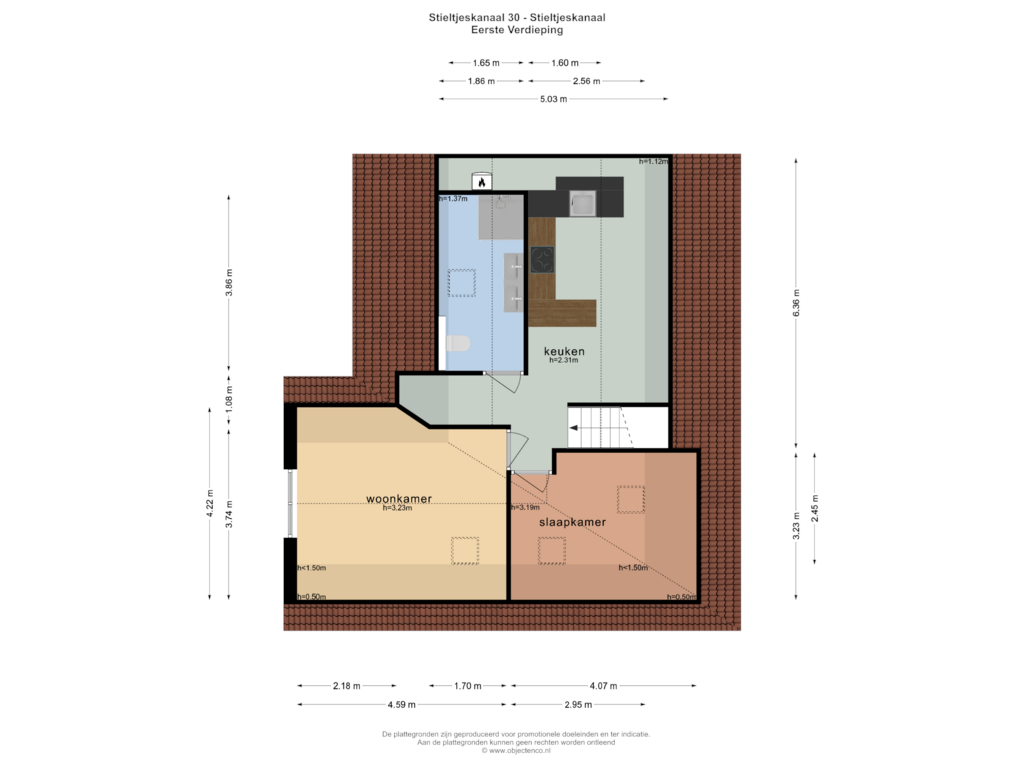 View floorplan of EERSTE VERDIEPING of Stieltjeskanaal 30