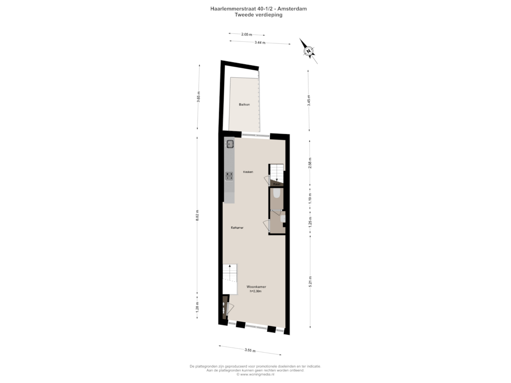 Bekijk plattegrond van Tweede verdieping van Haarlemmerstraat 40-1