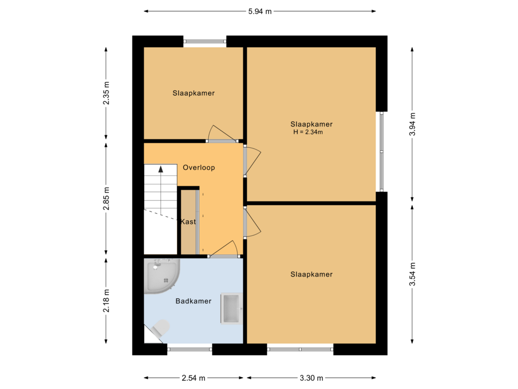 View floorplan of Eerste verdieping of Dahliastraat 23