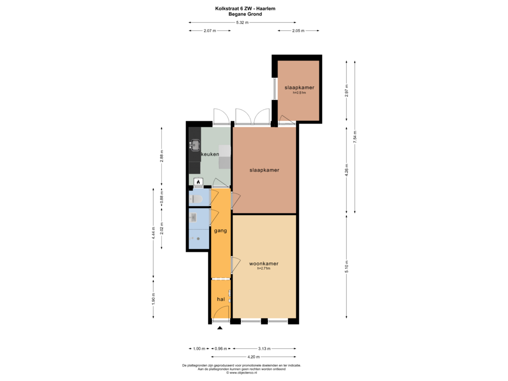 Bekijk plattegrond van BEGANE GROND van Kolkstraat 6-ZW