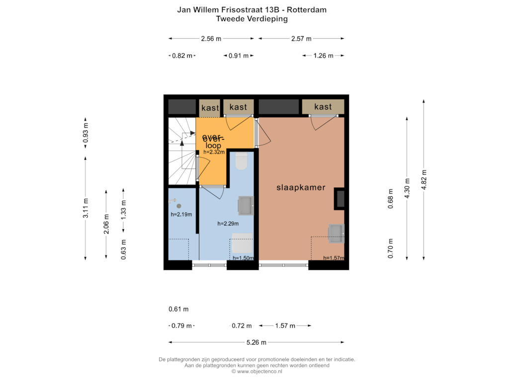 View floorplan of TWEEDE VERDIEPING of Jan Willem Frisostraat 13-B