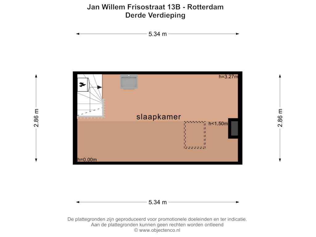 View floorplan of DERDE VERDIEPING of Jan Willem Frisostraat 13-B