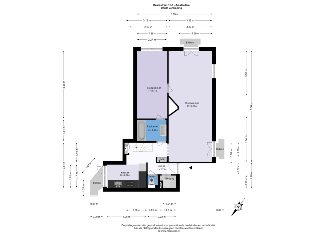 Bekijk plattegrond van Derde verdieping van Baarsstraat 11-3