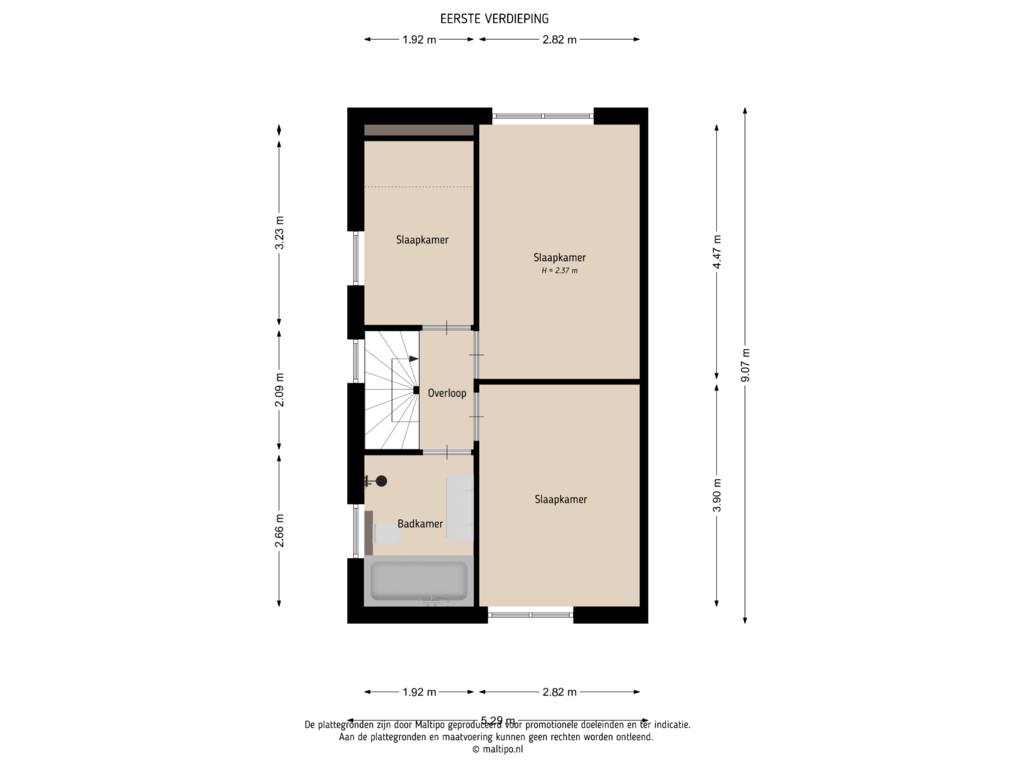 View floorplan of Eerste verdieping of Tempelierstraat 18