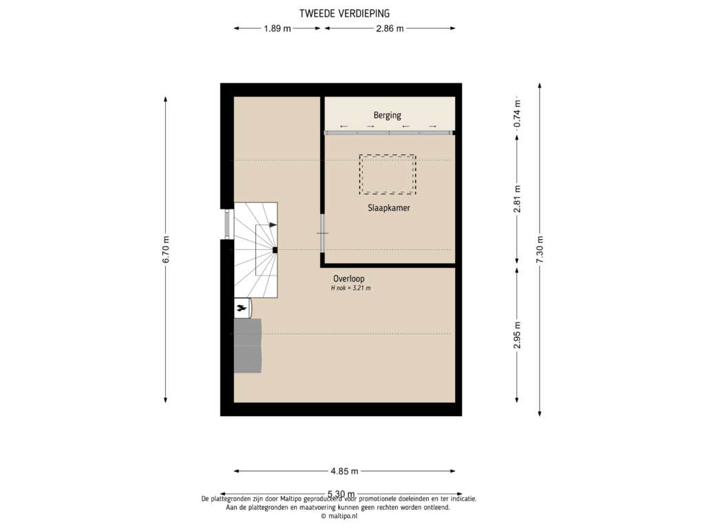 View floorplan of Tweede verdieping of Tempelierstraat 18