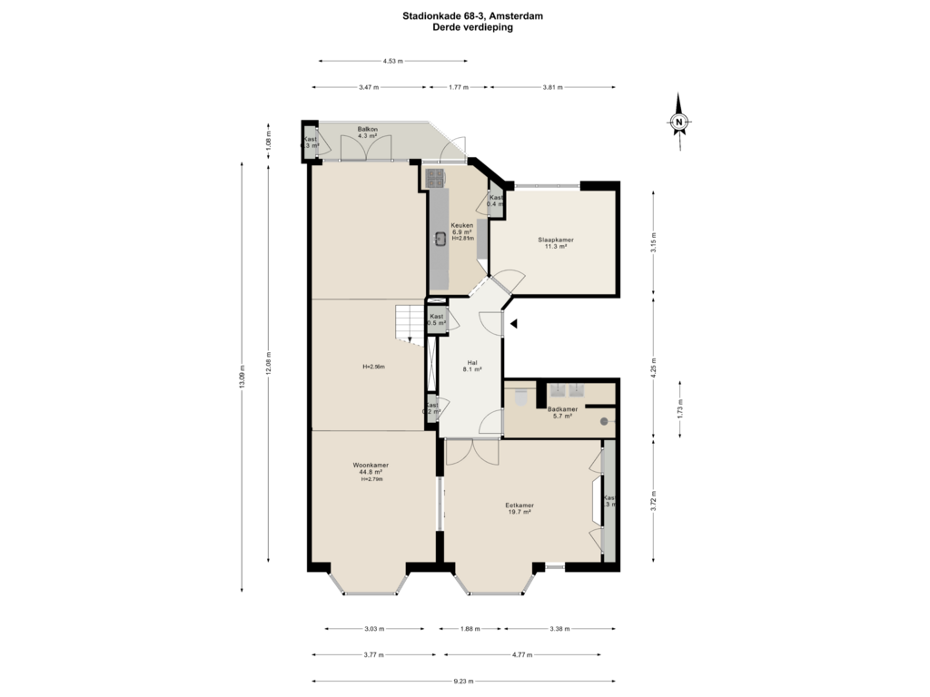 Bekijk plattegrond van Derde verdieping van Stadionkade 68-3