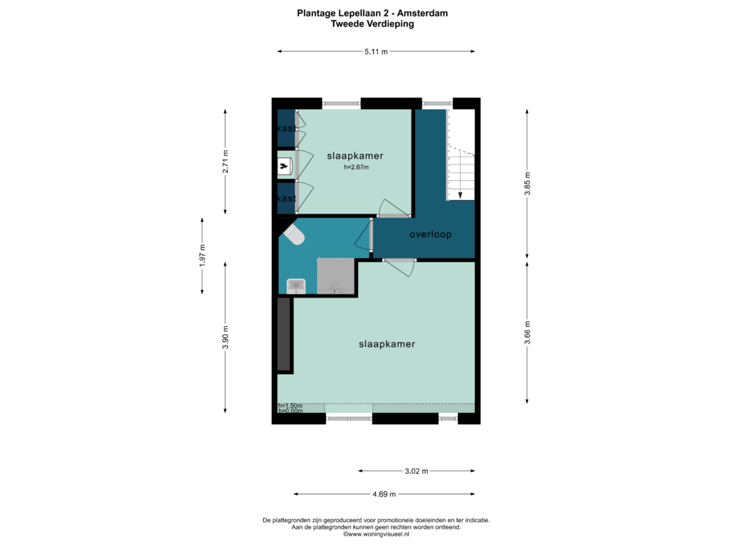 View floorplan of TWEEDE VERDIEPING of Plantage Lepellaan 2