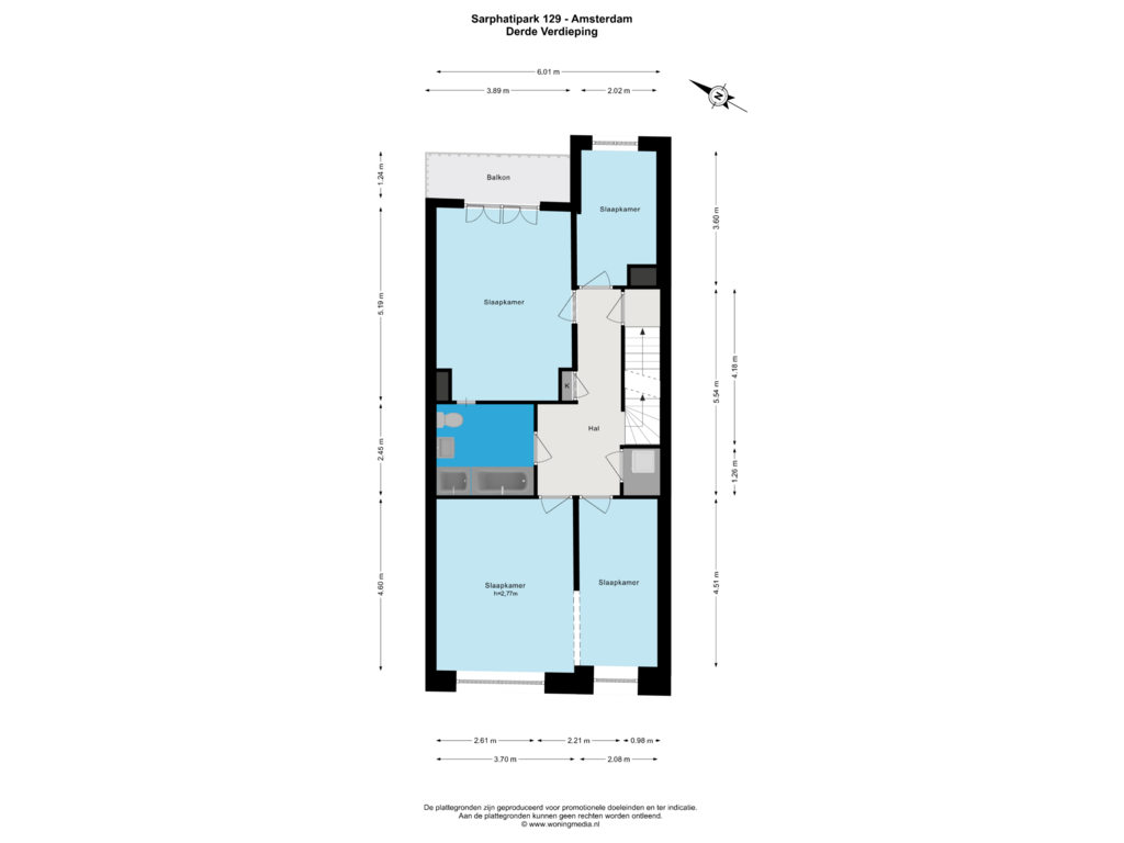 View floorplan of Derde Verdieping of Sarphatipark 129-H