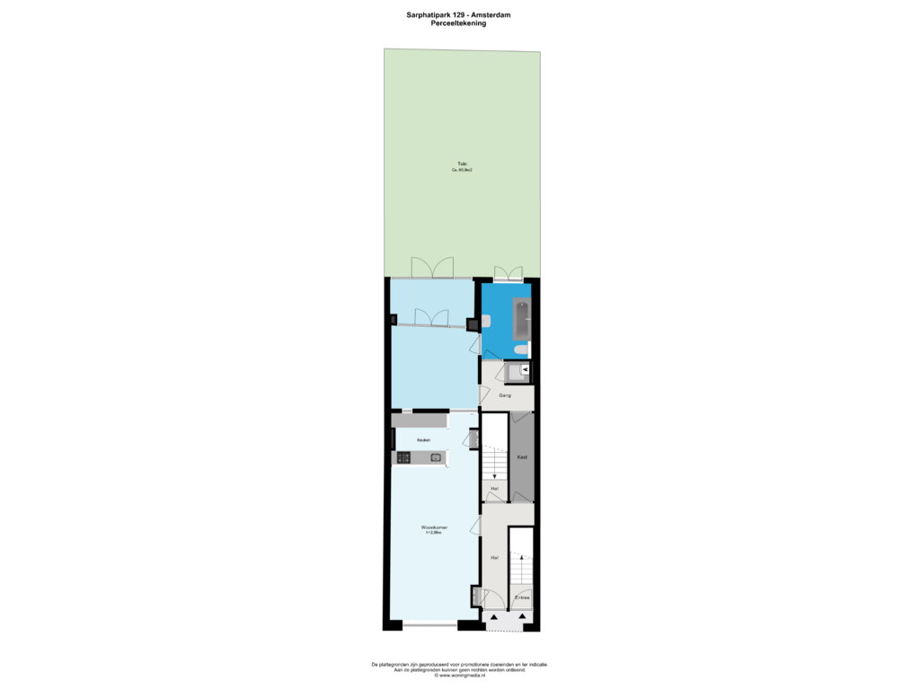 View floorplan of Perceeltekening of Sarphatipark 129-H