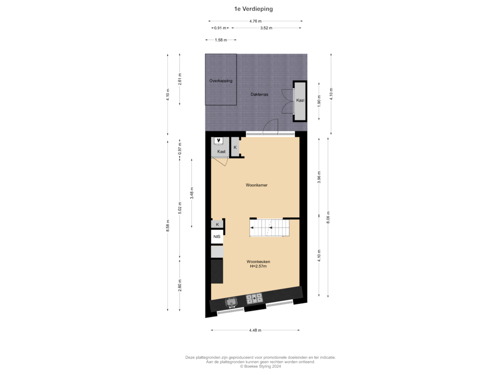 Bekijk plattegrond van 1e Verdieping van Barendsestraat 12-A