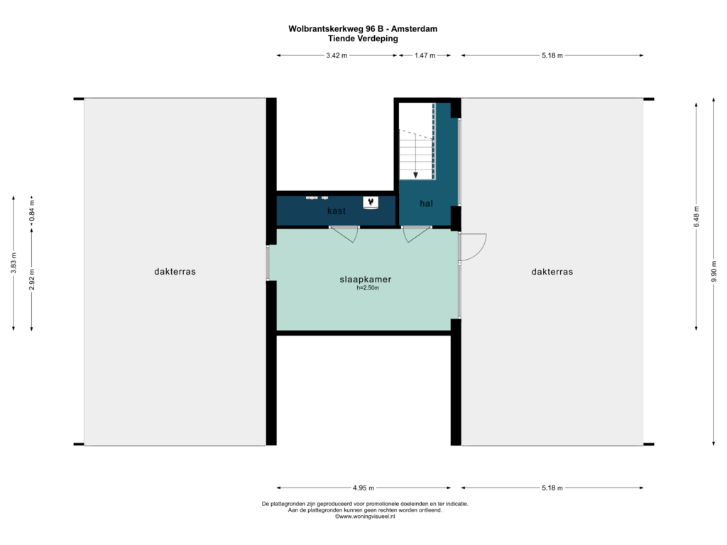 View floorplan of TIENDE VERDIEPING of Wolbrantskerkweg 96-B