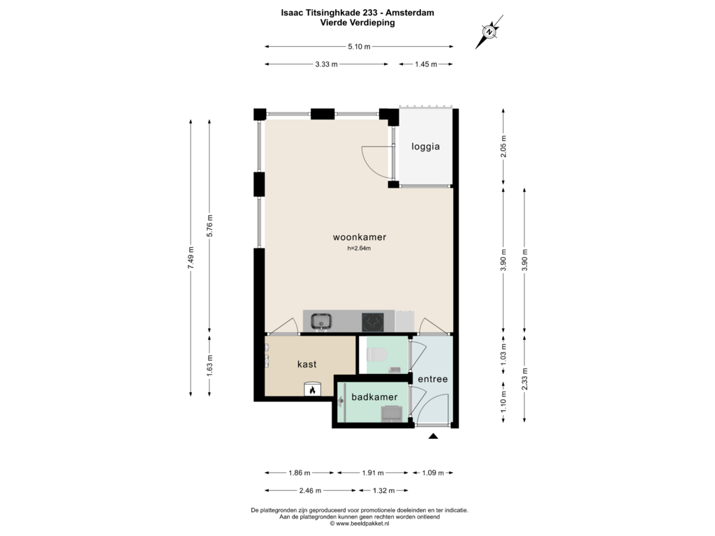 View floorplan of VIERDE VERDIEPING of Isaac Titsinghkade 233