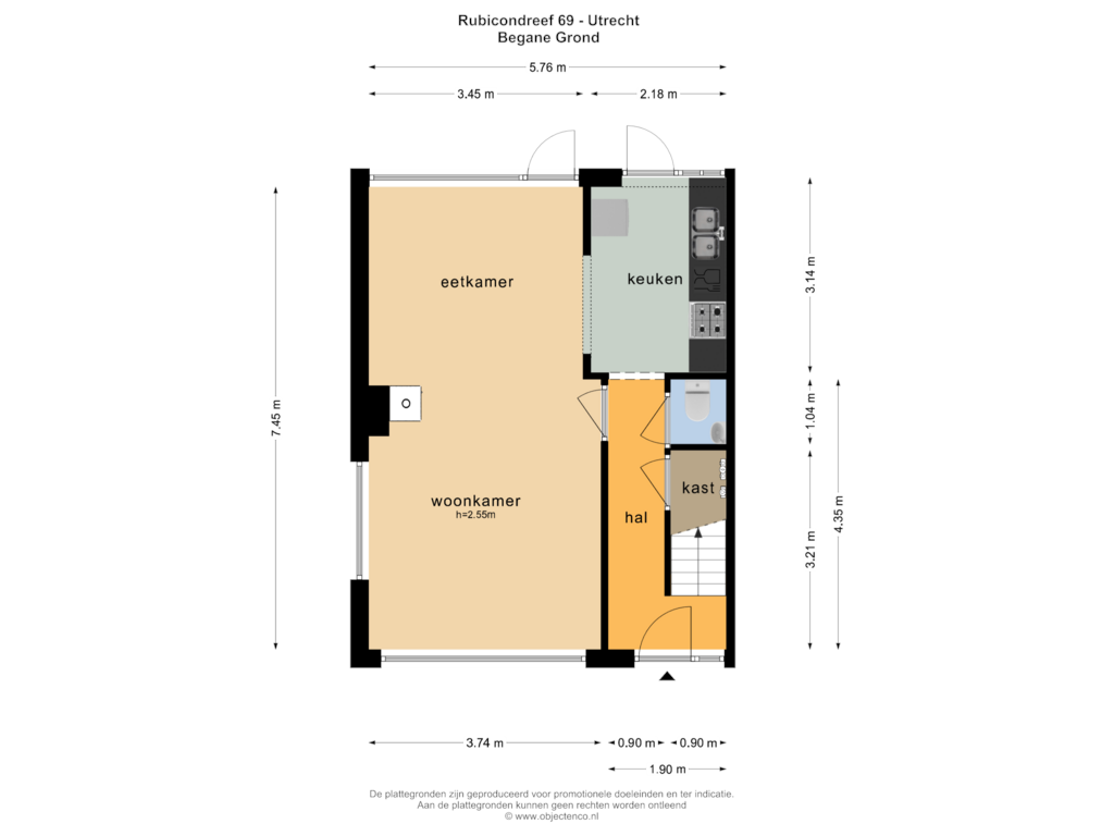 Bekijk plattegrond van BEGANE GROND van Rubicondreef 69