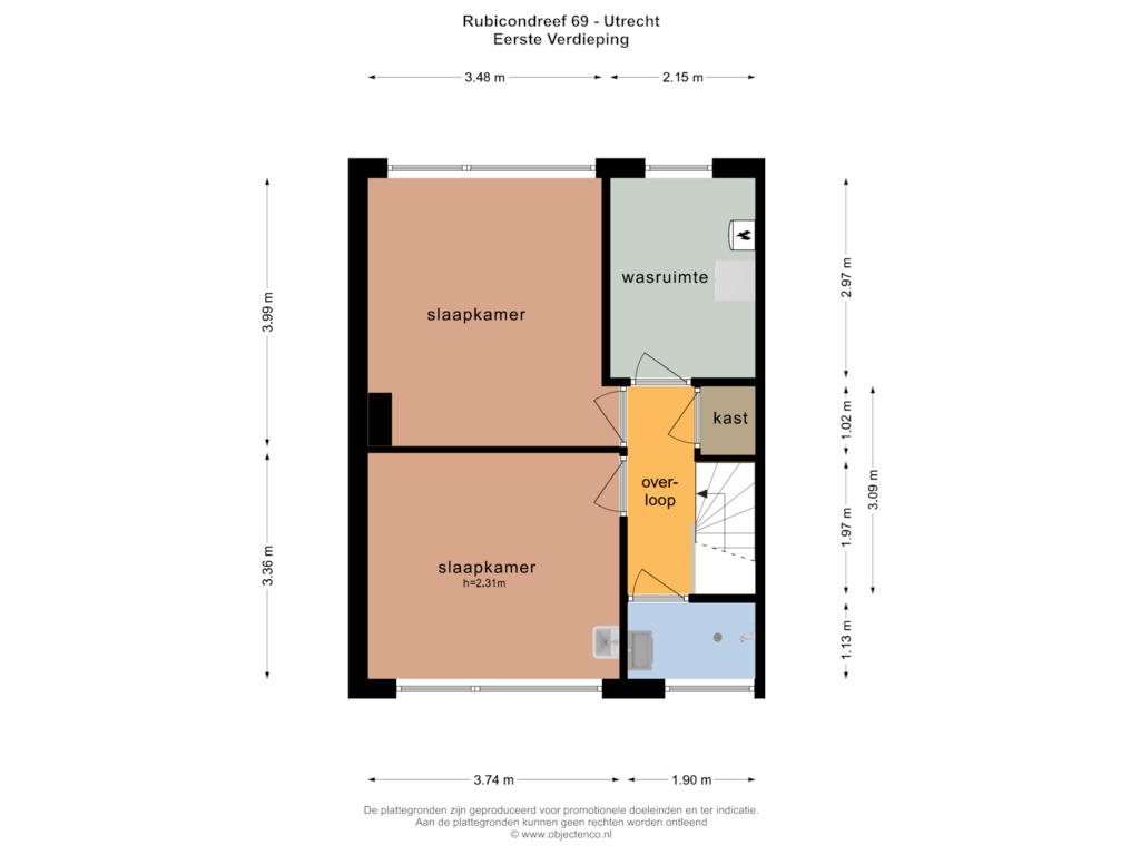 Bekijk plattegrond van EERSTE VERDIEPING van Rubicondreef 69