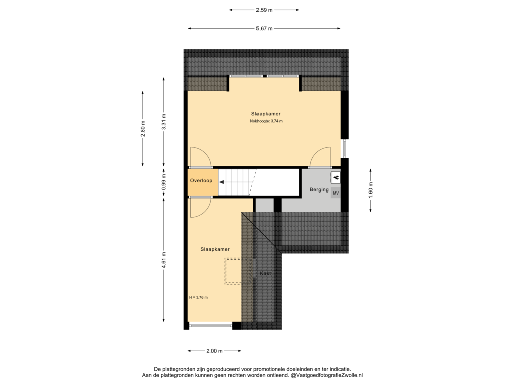 View floorplan of 2e verdieping of Boswalstraat 19