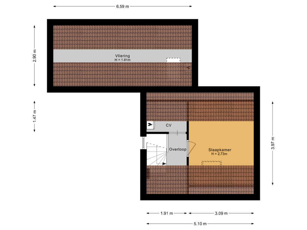 Bekijk plattegrond van Tweede verdieping van It Perron 14