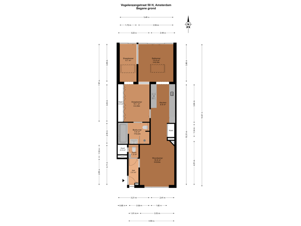 Bekijk plattegrond van Begane grond van Vogelenzangstraat 50-H