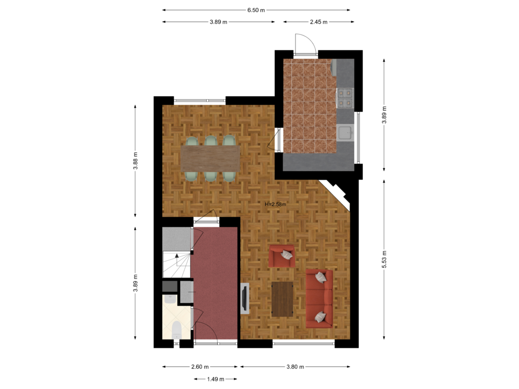 Bekijk plattegrond van Begane grond van van Rechterenlaan 14