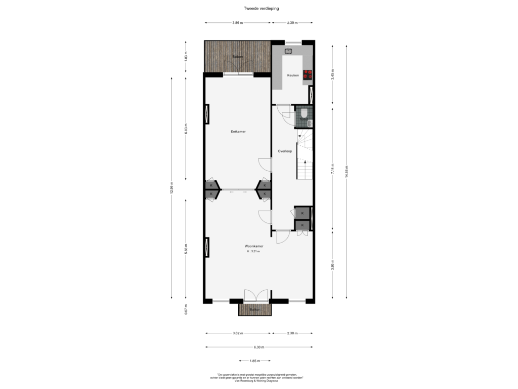 View floorplan of Tweede verdieping of Van Baerlestraat 142-2